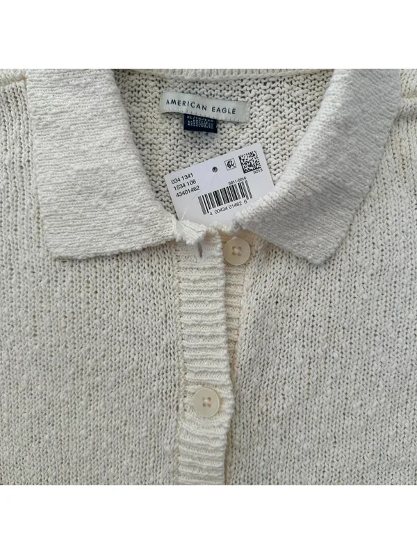 AE Cotton Short-Sleeve Collared Button-Up Cardigan American Eagle Cream NWT XL - Image 8