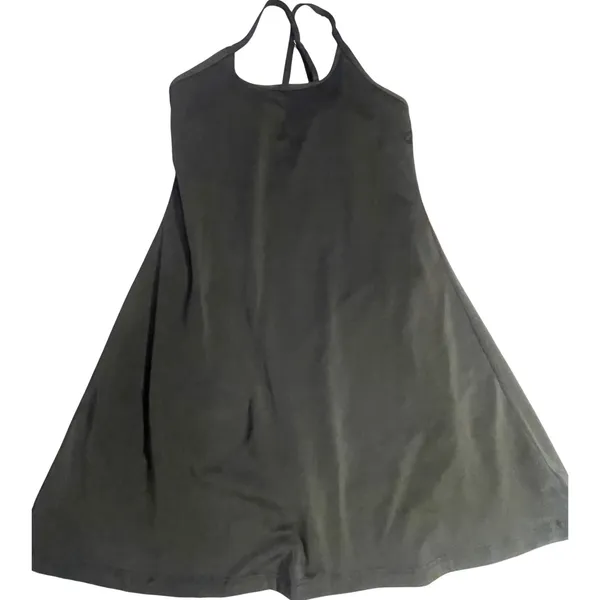 Black Athletic Exercise Dress with Built-in Romper Liner and Pockets Sleeveless‎ - Image 5