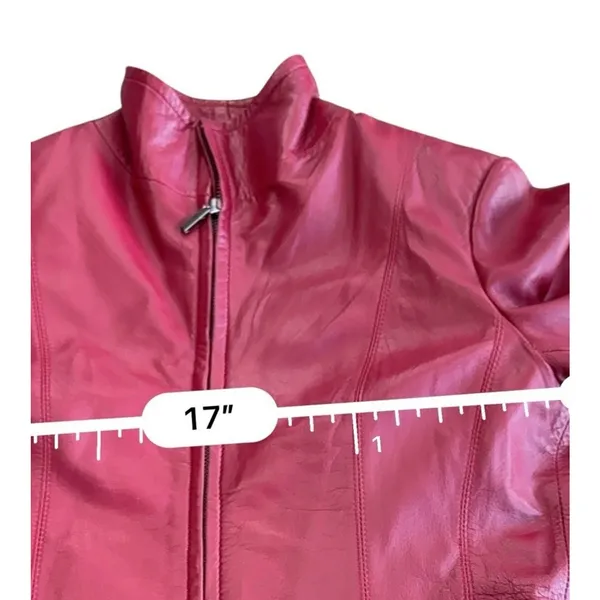 Siena Women's Red Leather Jacket Small Zip Front Moto Biker Coat Lined Slim - Image 8