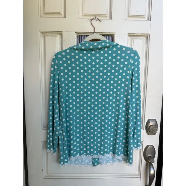 Soma Cool Nights Pajama Top Teal Polka Dot Lace‎ Trim Button Down Size Small NEW - Image 6