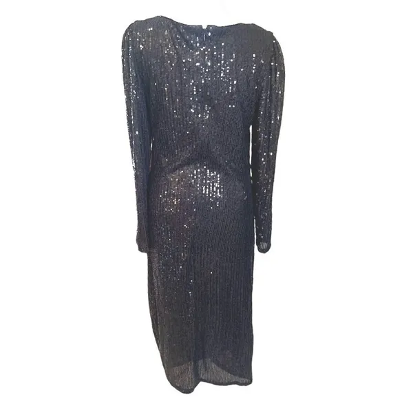 Nanette‎ Lepore Sequin Dress Womens 8 Black NEW Long Sleeve Ruched Midi Sheath - Image 4
