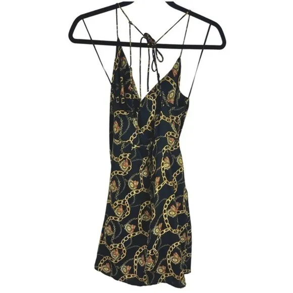 ASTR‎ The Label Mini Dress Chain Reaction Black Gold Chain Print Tie Back Small - Image 4