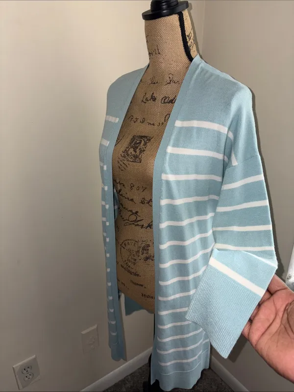 A New Day Light Blue & White Striped Open-Front Women’s Cardigan - Image 4