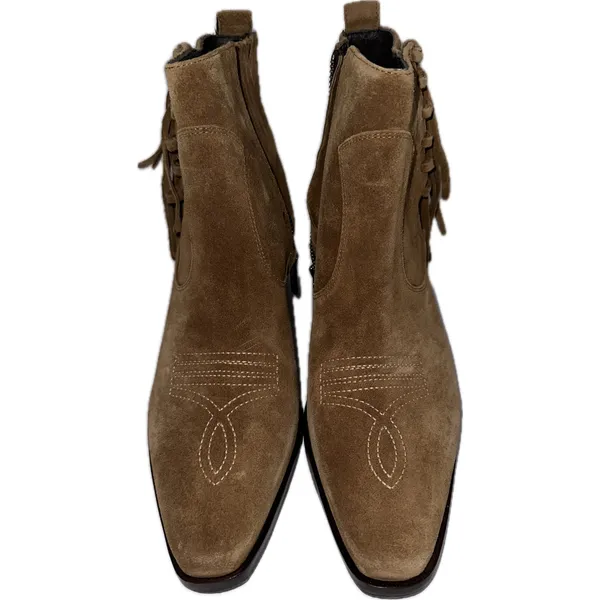 NWOT Donald Pliner MONA Brown‎ Suede Fringe Ankle Booties 9M Side Zip Leather - Image 2