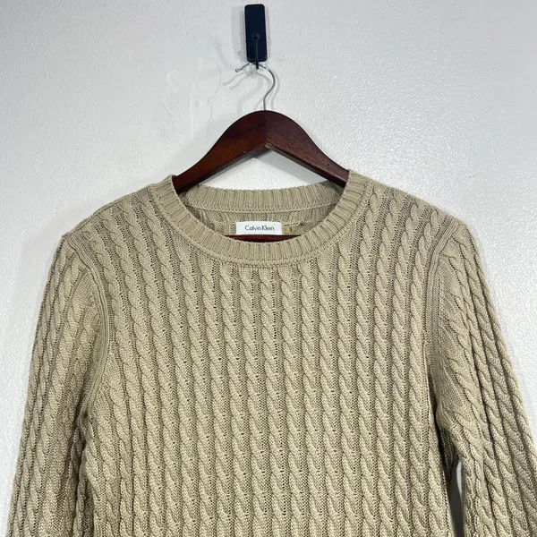 Calvin Klein Cable Knit Sweater Dress Khaki Tan Crew Neck‎ Small Quiet Luxury - Image 7