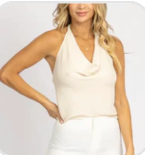 Halter Cowl Neck Knit Top Tan Size M - Image 2