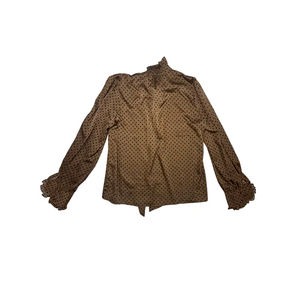 Maison d'Amélie Brown Polka Dot Ruffle Neck Tie Blouse Long Sleeve NWT Small - Image 2