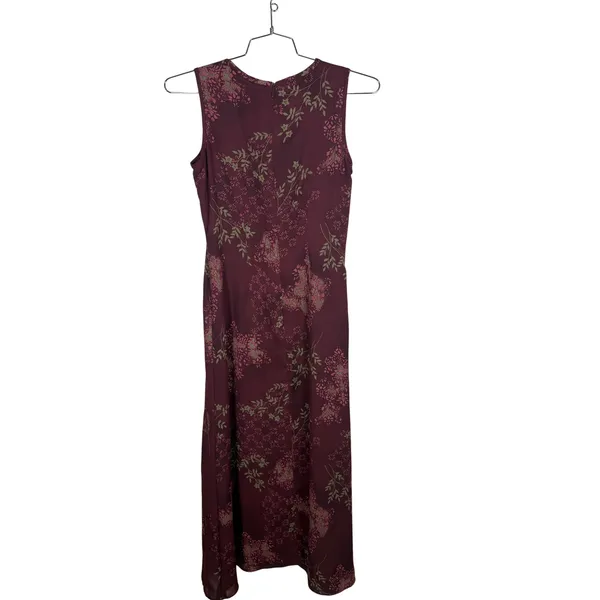 Jones Wear Burgundy Floral Damask Sleeveless Maxi Dress Size 4 Vintage - Image 6