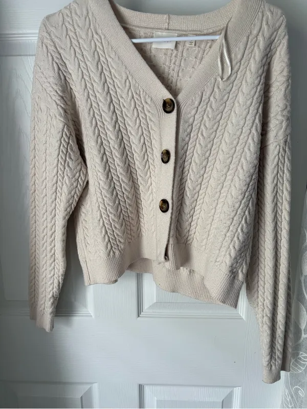 Cyrus Cable Knit Button-Front Women's Cardigan Sweater size L - Image 3