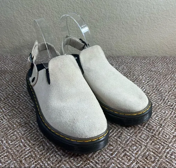 DR MARTENS Carlson Mules Shoes CREAM WARM SAND SUEDE LEATHER SZ 7L Boho Preppy - Image 2