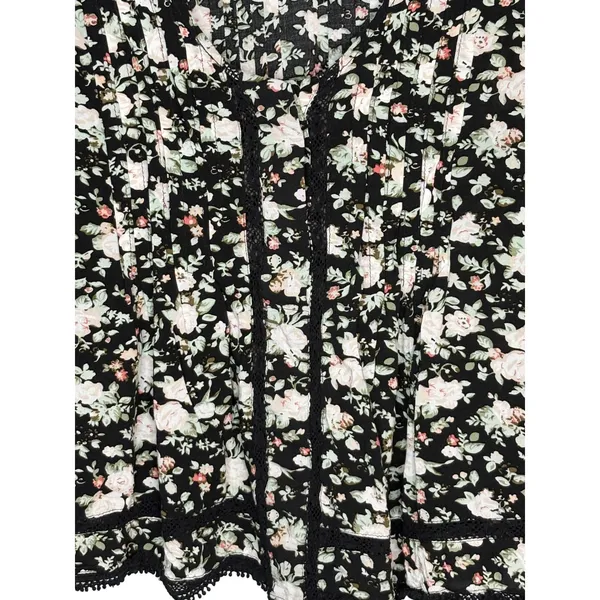 Maeve‎ Anthropologie Floral Lace Trim Blouse Womens 10 Black Boho Pleated Rayon - Image 5