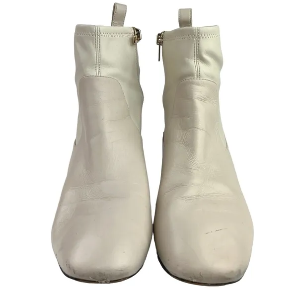 Coach Nala Chalk White Leather Zip Up Block Heel Western Ankle Boots Booties 10 - Image 2