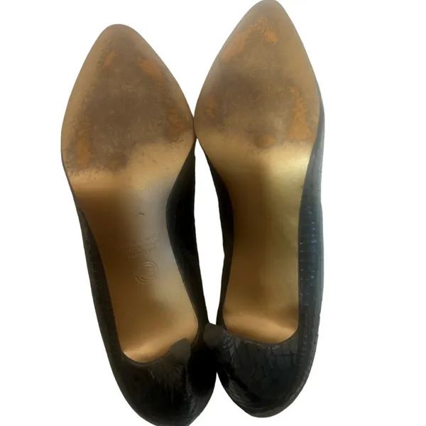 Vintage Brown Faux Crocodile Pumps Embossed Leather Heels Naturalizer Size 7.5 - Image 4