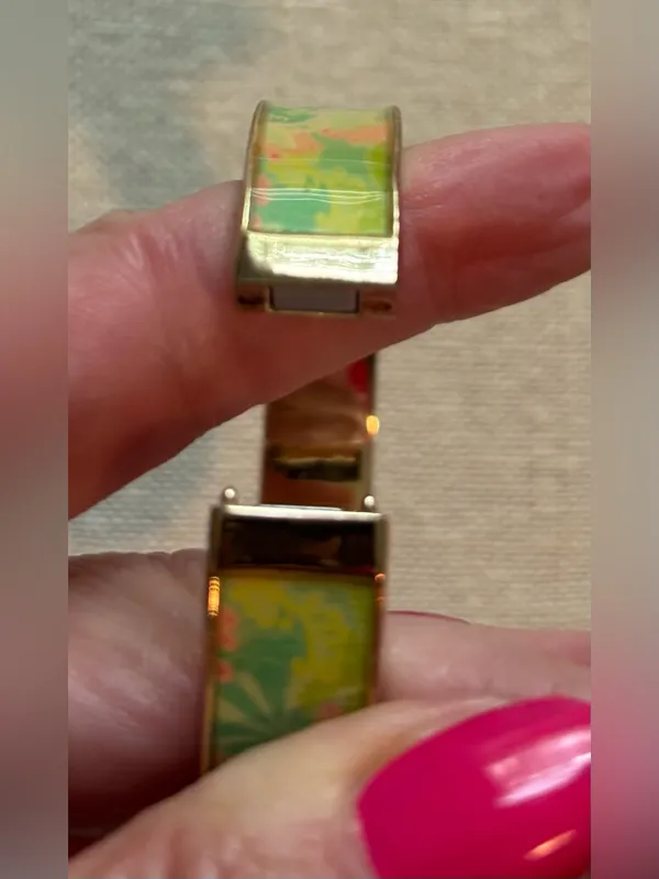 Lilly Pulitzer Colorful Floral Print Gold Tone Hinged Cuff Bracelet - Image 8