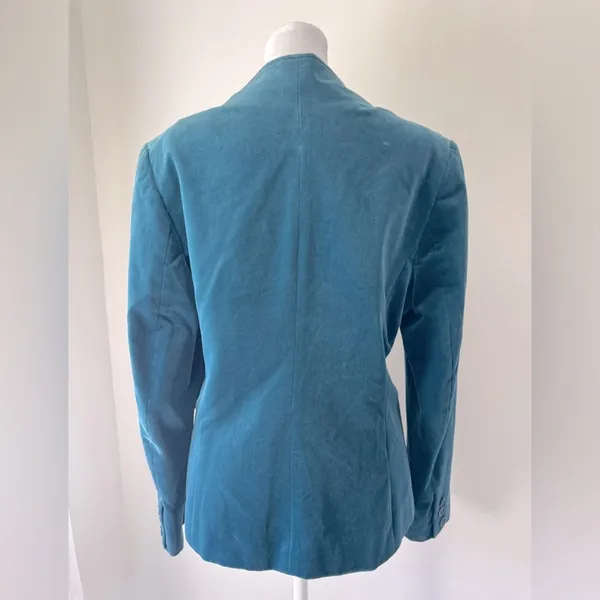 Vintage ‘80s Personal (Leslie Fay) Teal Niedieck Velvet Collarless Blazer - Image 6