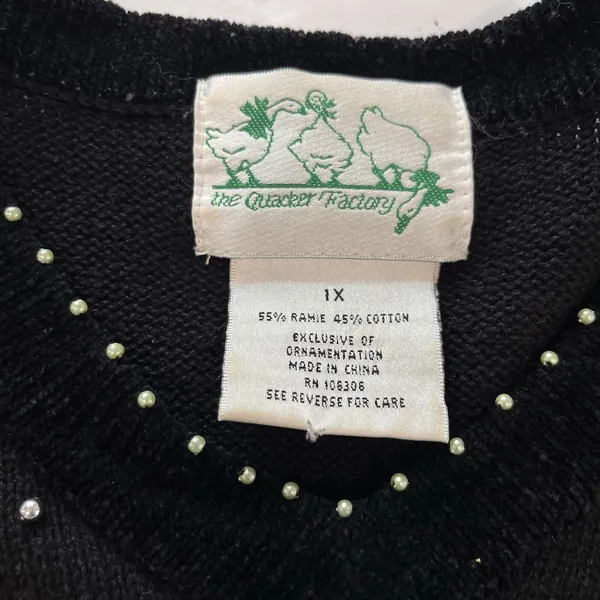 Quacker Factory Black Christmas‎ Tree Holiday V Neck Pullover Sweater Size 1X - Image 10