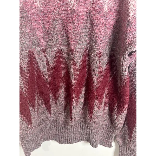 Vintage Madrigal Women Large Pink Burgundy Geometric Chevron Wool Blend Sweater - Image 2