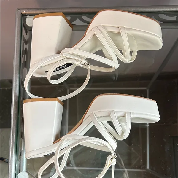 White Strappy Platform Ankle Strap High Block Heel Sandals Size 6 - Image 5