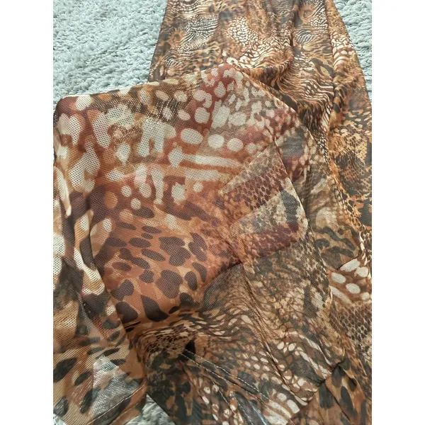 Pretty Little Thing Maxi Dress Cover Up Mesh Brown Leopard Print Size 2 Spaghetti Strap Summer Dress - Image 9