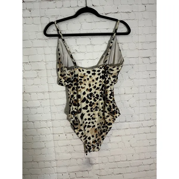 Aerie Leopard Print‎ Wrap One Piece Swimsuit V-Neck Cutout Side Tie Medium - Image 5