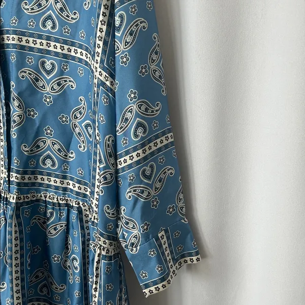 Sandro Blue Paisley Long Sleeve Collared Chloe Silk Mini Dress **Size 40/US 8** - Image 7