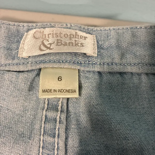 Christopher & Banks Vintage 90s Button Front Denim Skirt Light Wash Midi A-Line Jean Pockets - Image 2
