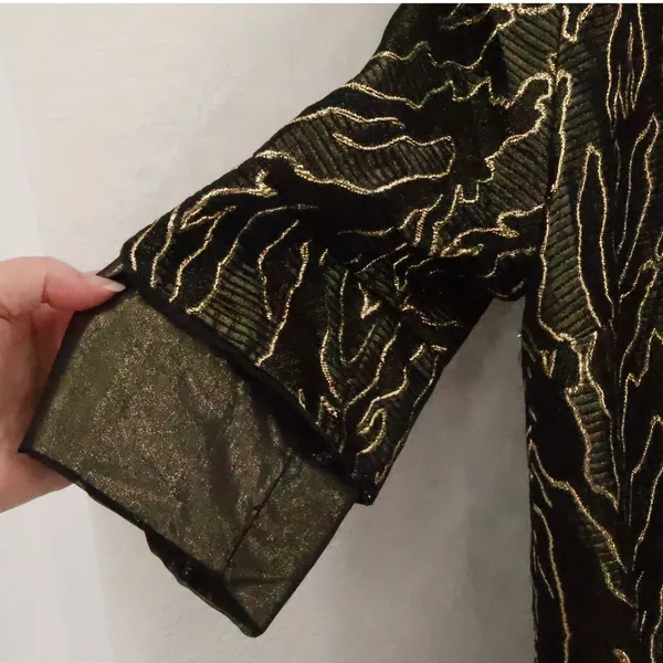 Vintage 90s Metallic Gold Jacquard Shift Dress Womens Size S Black Gold Evening - Image 3