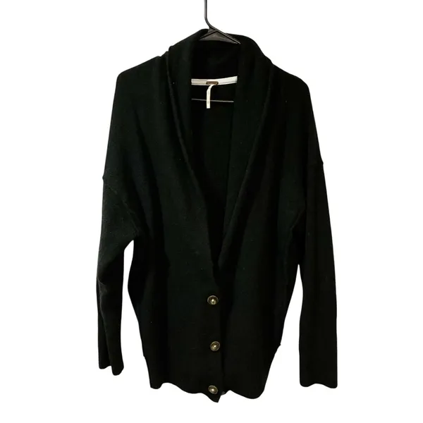 Free People Eucalyptus‎ Cardigan Black Vneck Button Sweater Size XS - Image 3