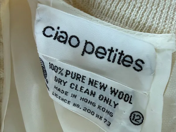 Vintage 80s Ciao Petites 100% Wool Knit Ivory Blouson Dress M - Image 11