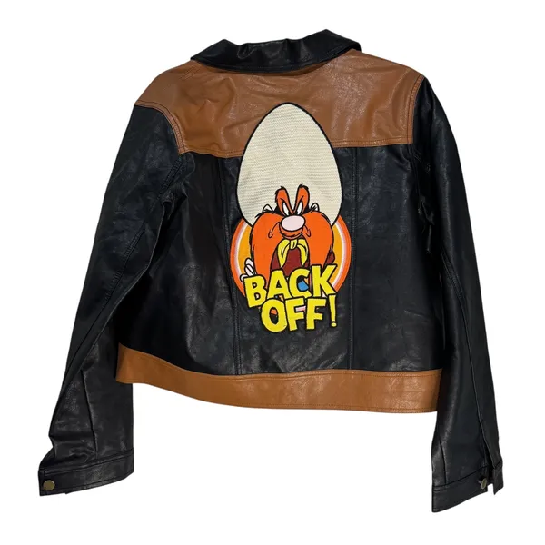 Unique Vintage‎ Looney Tunes Bugs Bunny Back Off Leather Jacket XL - Image 11