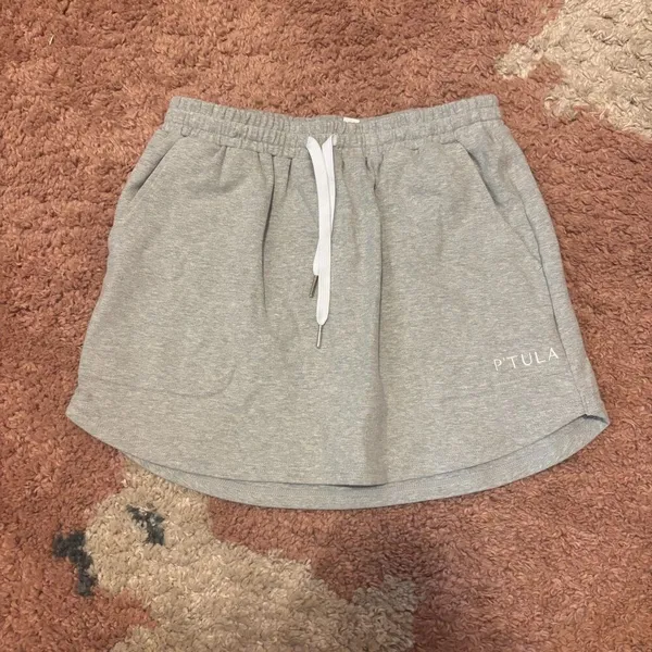 P’tula Womens XS Gray Pull On Mini Skirt Cozy Active Drawstring Pockets - Image 2