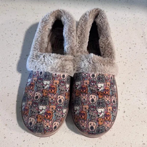 Skechers BOBS for Dogs Women 10 Too Cozy Family Dog Print Faux Fur‎ Slippers - Image 3