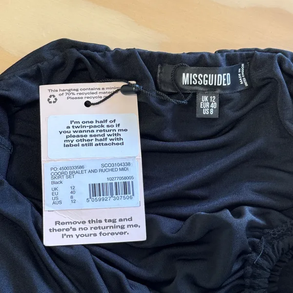 NWT‎ Missguided Black Ruched O-Ring Cut Out Midi Skirt Side Slit Size 8 Festival - Image 6