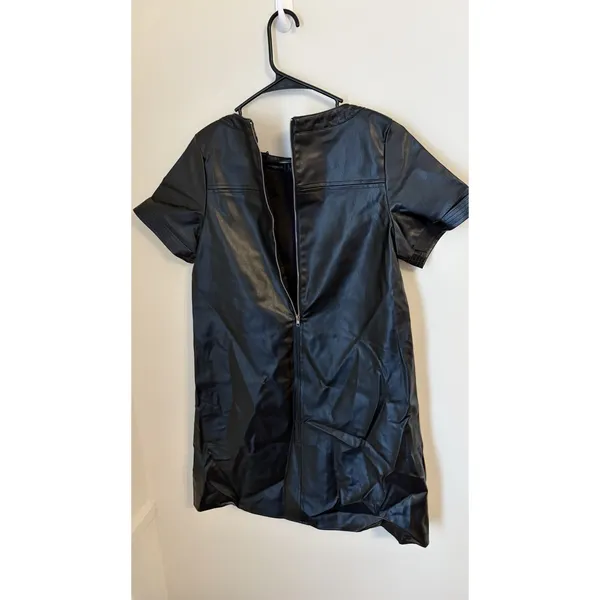 NWT THML MSRP $98 Wynne Black Faux Leather Vegan‎ Short Sleeve Short Dress S - Image 6