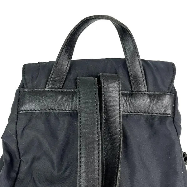 MOSCHINO Mini Black Nylon Leather Trim Backpack Gold-tone Logo - Image 9