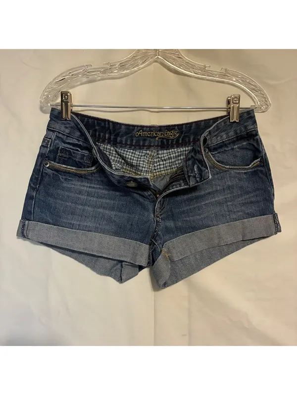 American Eagle Womans Low Rise Y2K Cuffed Jean Shorts Indie Sleaze Size 4 - Image 3