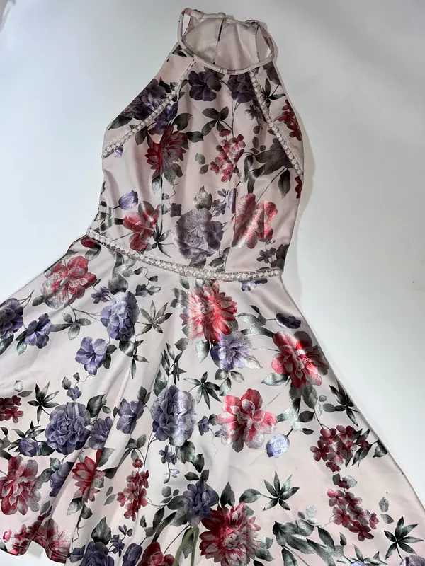 B Darlin Metallic Floral Halter Fit & Flare Dress Size 1/2 - Image 2