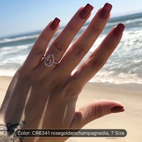 Women Big Rose Gold Crystal Ring Crystal Fashion Jewelry Gift - Image 3