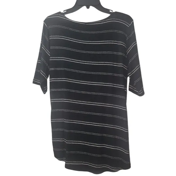 Maurices 24/7 Top Blouse Striped Faux‎ Wrap Elbow Sleeve Black White L - Image 2