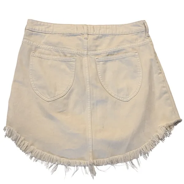 We The Free Sz 31 Free People Bailey Denim Mini Skirt Off-White Frayed Fringe - Image 2