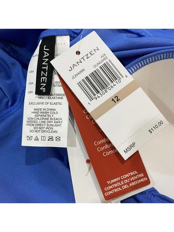 Jantzen Dungaree Blue Solid Modest UPF 50 Swim Dress Size 12 - Image 8