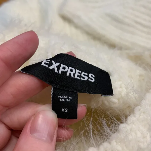 Express Fuzzy Knit Mock Neck Cropped Sweater Womens XS IvoryPullover Cozy Winter - Image 5