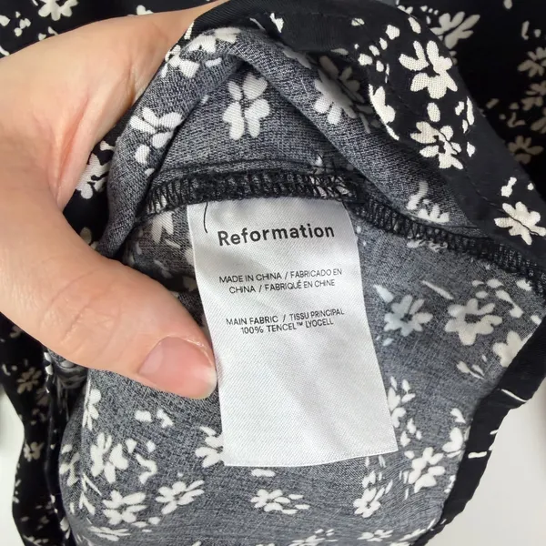 Reformation Black Floral Tie Back Babydoll Blouse Medium Lightweight‎ Feminine - Image 6