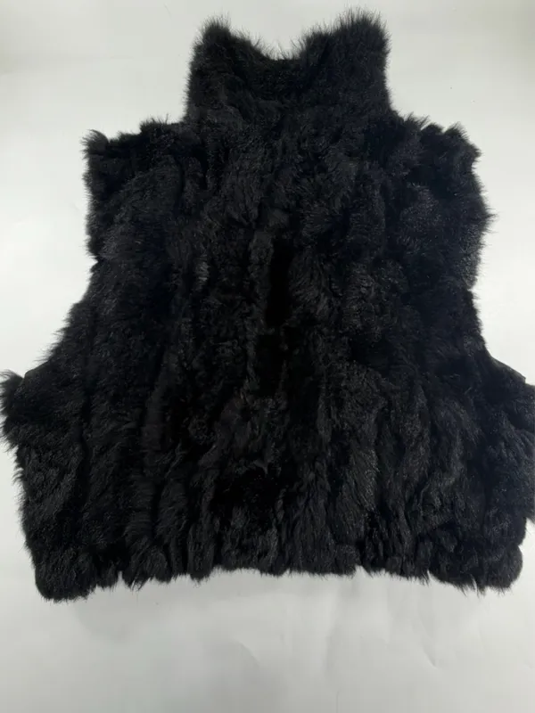 Genuine New Zealand Possum‎ Fur Cropped Vest Boxy High Collar Black Womens OS - Image 4