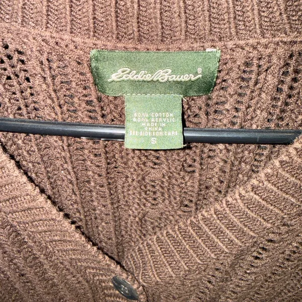 Eddie Bauer Chocolate Brown Cable-Knit V-Neck Sweater - Image 2