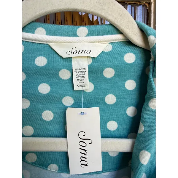 Soma Cool Nights Pajama Top Teal Polka Dot Lace‎ Trim Button Down Size Small NEW - Image 2