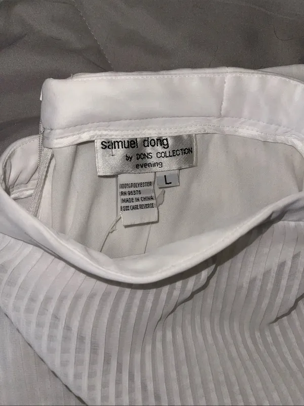 ✨ Samuel Dong White Pleated Pants – Textured Sculptural Evening Wear – Size L - Image 2