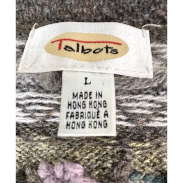 Vintage 90s Fair Isle Irish Wool Sz L Cobain Cardigan Grunge Talbots - Image 4