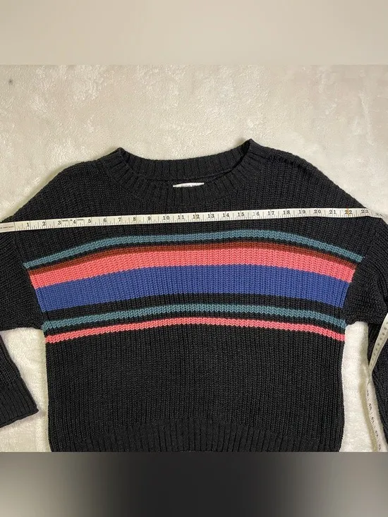 American Eagle Cropped Black Knitted Sweater Colored Stripes size S - Image 8