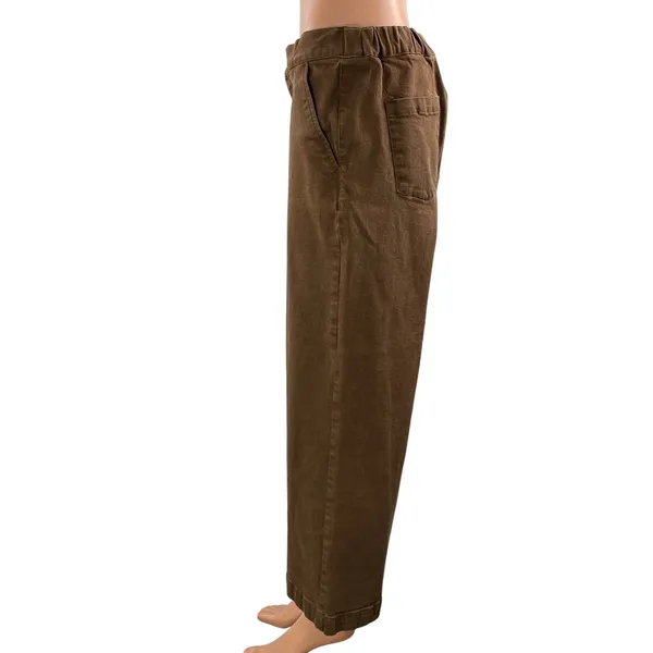 Oak + Fort Women's Brown High Waisted Wide Leg Baggy Cropped Denim Jeans Size L - Image 2